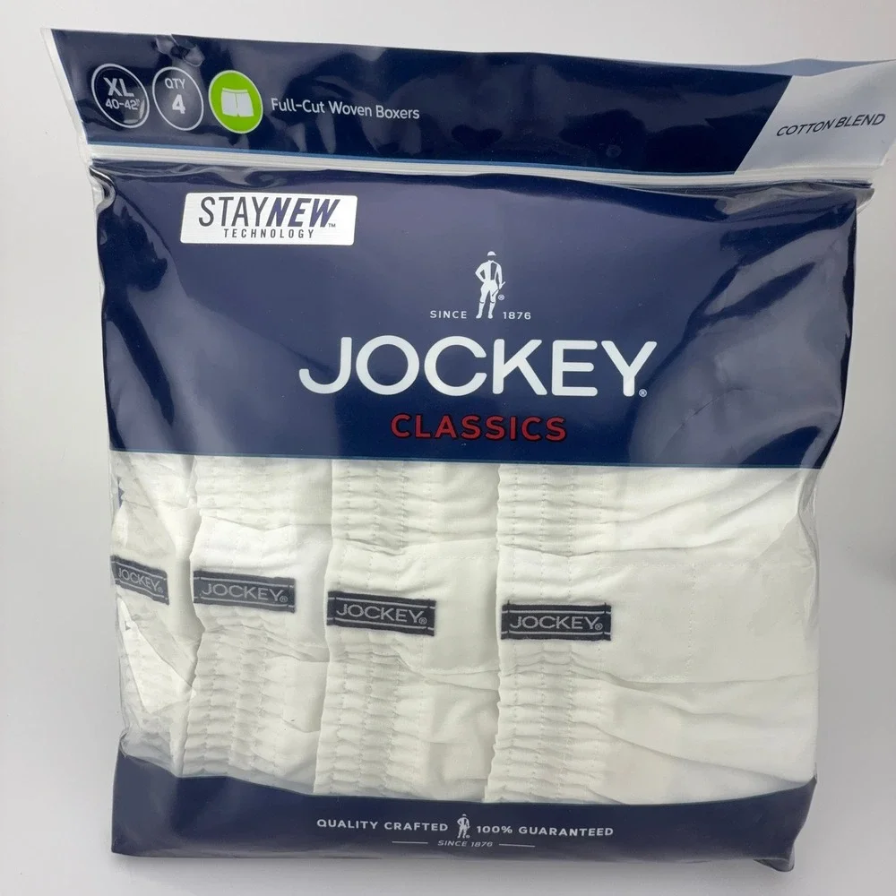 Jockey Classics‎ Full-Cut Woven Boxers 4-Pack White XL 40-42 StayNew 009968/100